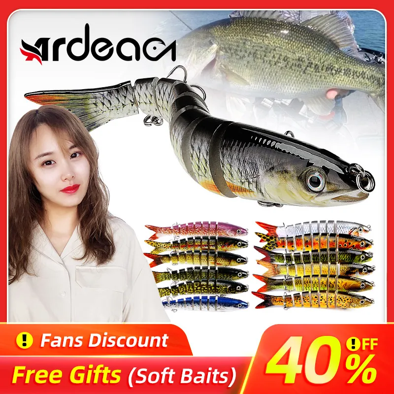 

Ardea Jointed Lure 130mm 19g fishing bait Black minnow Sinking Wobblers Crankbait Swimbait 8 Segment Hard Artificial Tackle Lure
