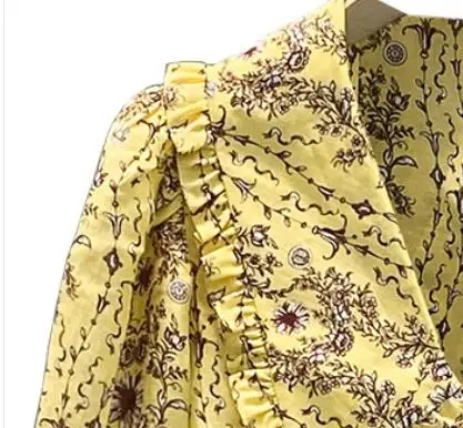 

Women Shirt French Elegance Summer 2021 New Big Lapel Buttoned Thin Loose Puff Sleeve Printed Top