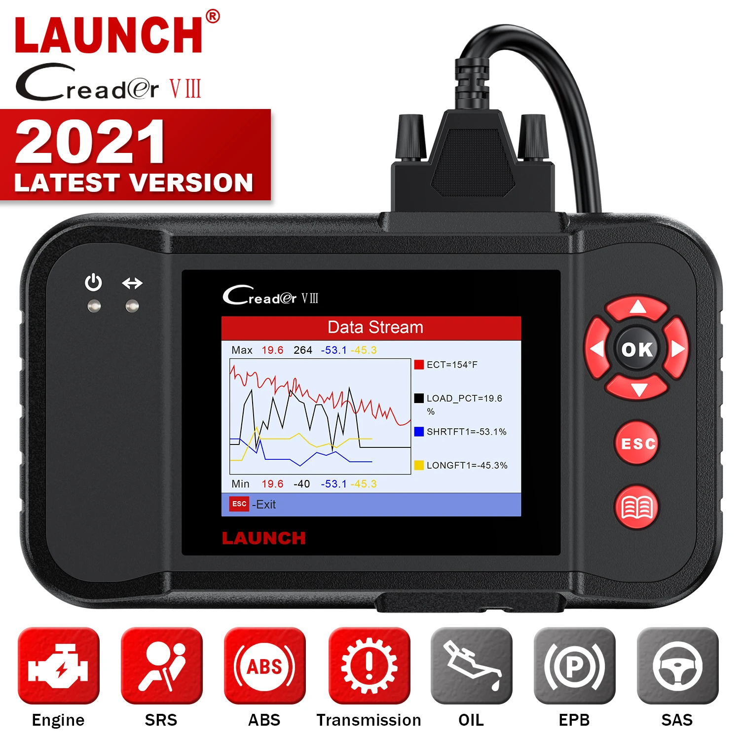 

LAUNCH Creader VIII OBD2 Automotive Scanner Engine ABS SRS System Code Reader Oil EPB SAS Reset Car Diagnostic Tool Free Update