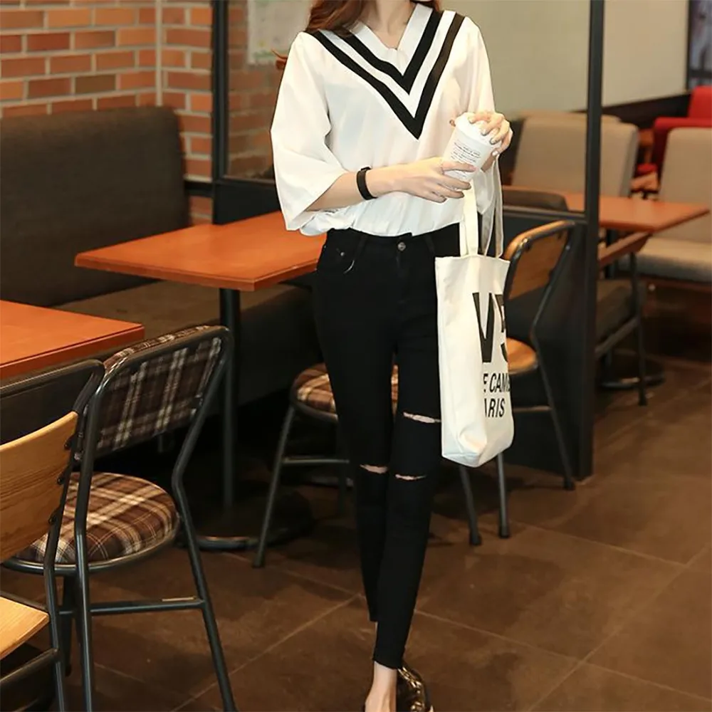 

Trousers For Women Classic Style Slim-fit Broken Hole Denim Washed Stretch Classic Style Women Jeans New Brand Menswear Jeans