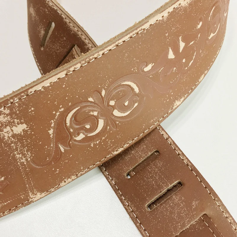 First Layer Buffalo Leather Straps Distressed Embossed Musical Instrument Widening Folk Acoustic Guitar Electric B | Спорт и
