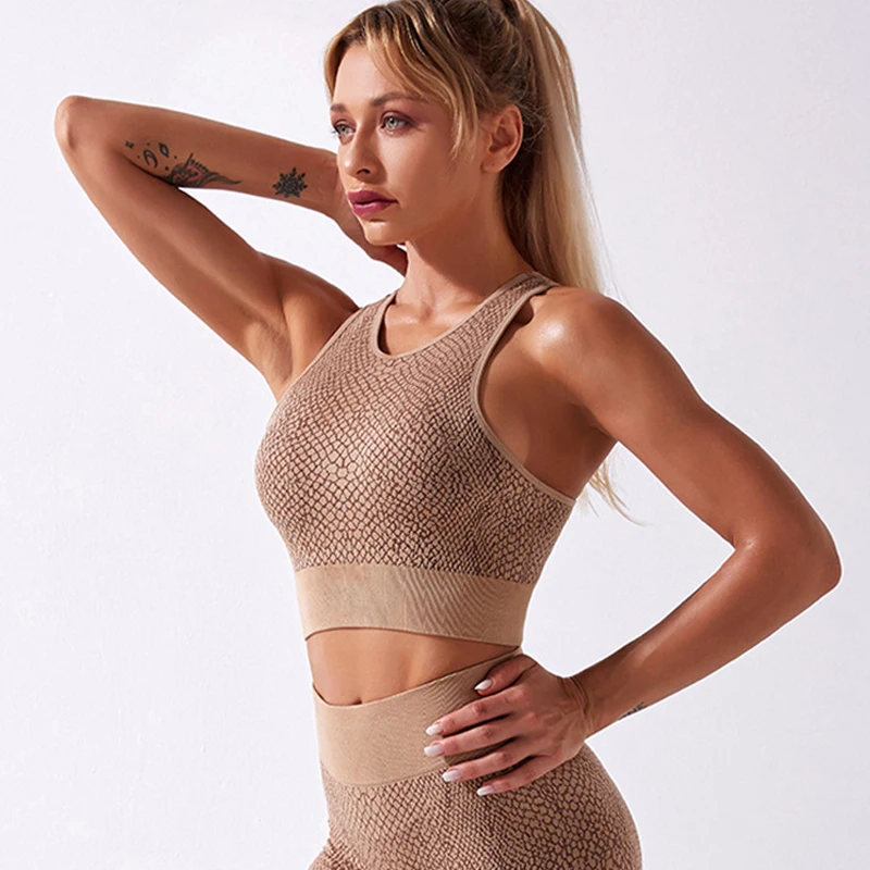 

NORMOV Sexy Snake Printed Women Sets Seamless Fitness Bras And Leggings Two Piece Suit Workout Skinny Quick Dry Sets Mujer