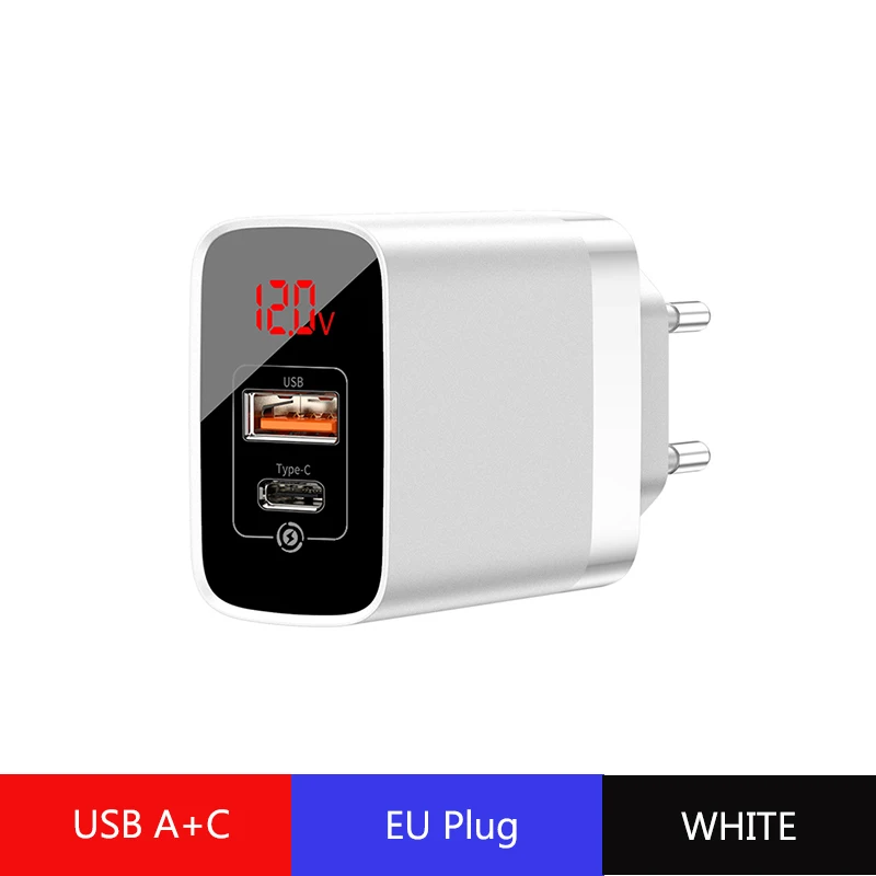 Baseus USB зарядное устройство Быстрая зарядка 3,0 для iPhone samsung huawei 18W Быстрое настенное зарядное устройство цифровой дисплей телефон зарядное устройство адаптер - Тип штекера: EU White A C