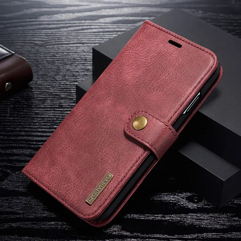 DG. Ming для IPhone 11 Pro XS Max Чехол-Кошелек Съемный из натуральной кожи Магнитный флип-чехол для IPhone XS XR 6S 7 8 Plus SE - Цвет: Красный
