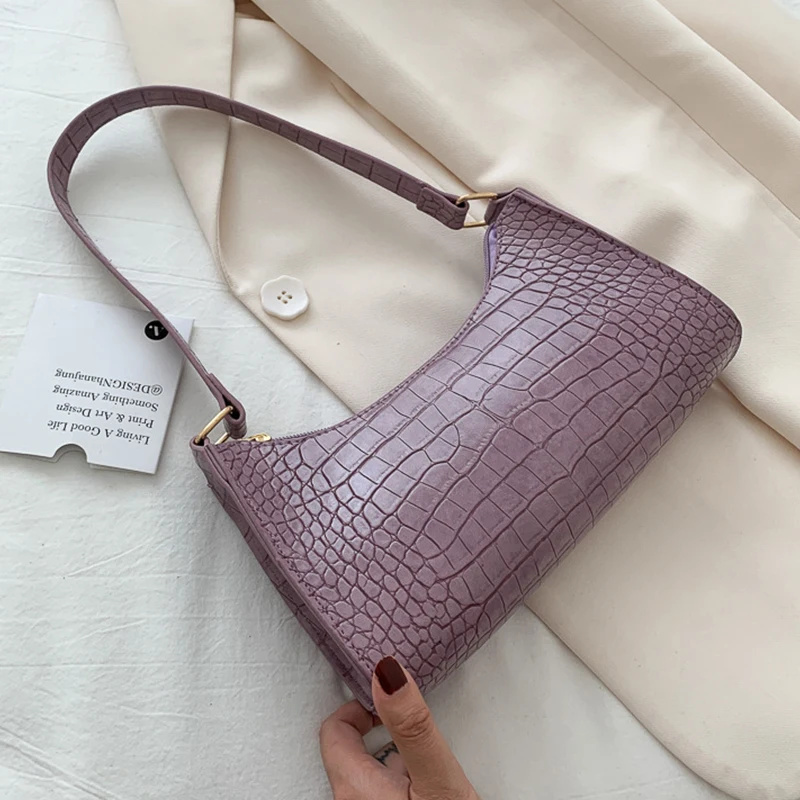 

Retro Crocodile Pattern Shoulder Bag Women France Baguette Bag PU Leather Armpit Bag Advanced Design Handbag New Lady Purse sac