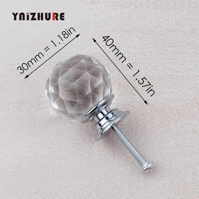 30mm Ball Silver YNIZHURE Алмазная форма Хрустальные стеклянные ручки для шкафа ручки для выдвижных ящиков кухонный шкаф ручки оборудование для обработки мебели - Цвет: 30mm Ball Silver