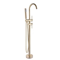 brushed gold tub shower faucet floor mounted dual handles bathtub shower mixer tap with handheld sprayer bath tub faucets