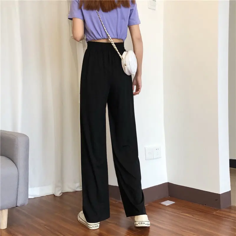 

Ice silk wide leg pants women's spring and autumn high waist drop feeling Black Loose summer thin mop casual straight tube drop
