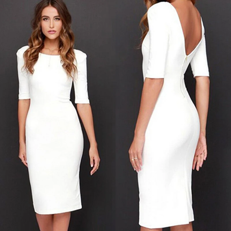 

Sexy Club Backless Dress Women White Sheath 2021 Fashion Party Summer Bodycon Dress Zipper Vestidos Fiesta