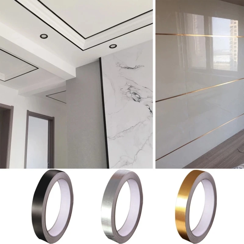 

0.5/1/2*5000cm Floor Stickers Silver/Gold Adhesive Floor Tile Strip Seam Sticker Waterproof Wall Sealing Tape Copper Foil Tape