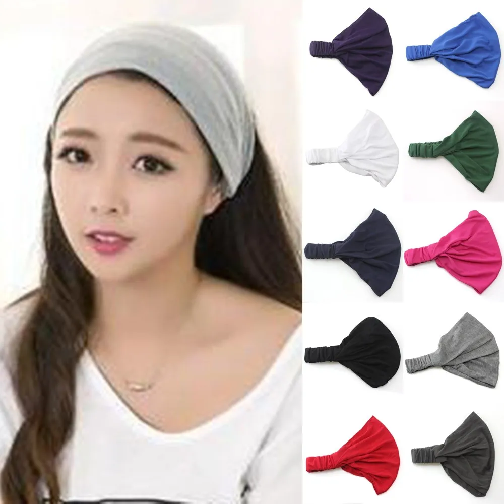 

021 Fashion Women Hair Accessories Soft Elastic Headband Wide Yoga Sweatband Sports Head Wrap Tube Scarf Hairband Bib Headscarf