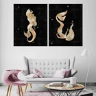 Абстрактный постер в богемном стиле ведьмахство, Русалка, золотистая фотография, Современная Картина на холсте для гостиной, скандинавский Декор для дома, картина