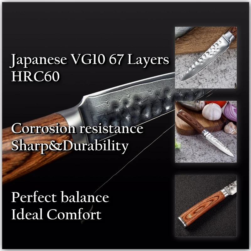 Набор кухонных ножей Grand sharp vg10 комплект из 3 острых шеф повара сантоку японские