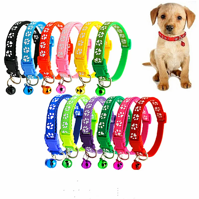 

New Cute Cartoon Pet Collars Puppy Adjustable Polyester Necklace Lovely With Bells Print Cat Dog Necklace Collar Supply