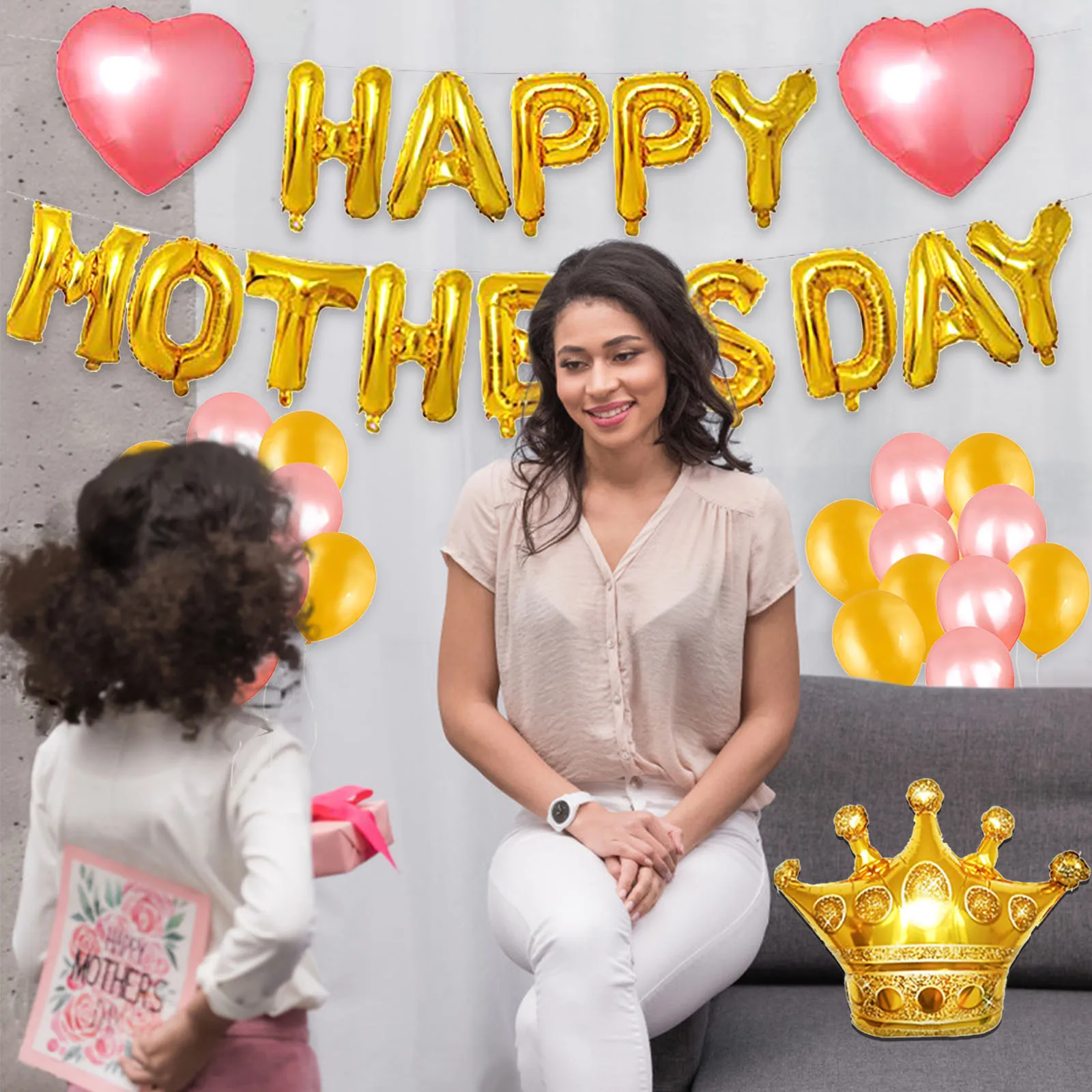 

New 18inch Mother's Day Balloon Crown Letter Aluminum Foil Pomegranate Heart-shaped Red Balloon Wedding Decor Party Supplies