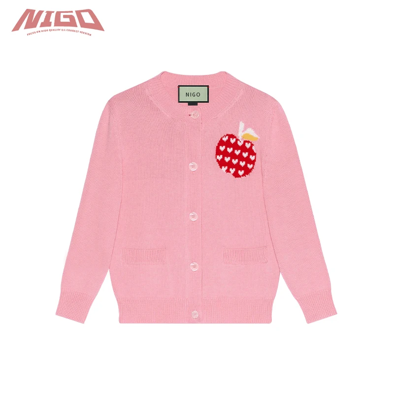 

NIGO Girl's 3-14 Years Old Cardigan With Heart Apple Pattern Print Kid's Pop It Clothing #nigo39572