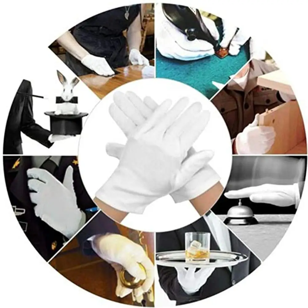 White Gloves 10 Pairs Soft Cotton Coin Jewelry Silver Inspection Stretchable Lining Glove Clean Jersey |