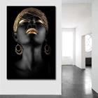 Современный стиль картины Африканской женщины на холсте Золотой Черный скандинавский настенный постер и печать для декора гостиной