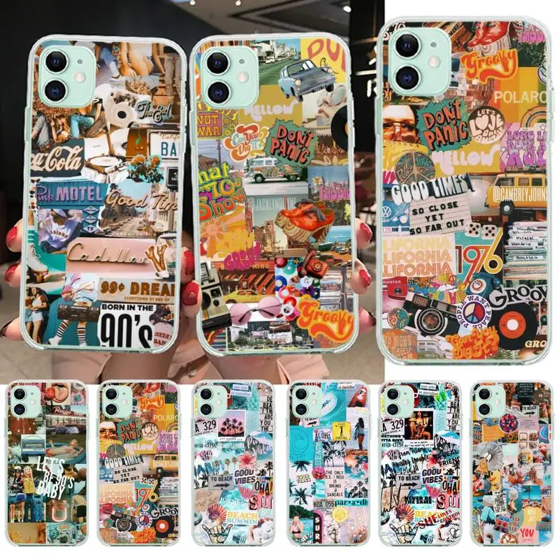 

YJZFDYRM 90s aesthetic vintage Soft Rubber Phone Cover for iPhone 11 pro XS MAX 8 7 6 6S Plus X 5S SE 2020 XR cover