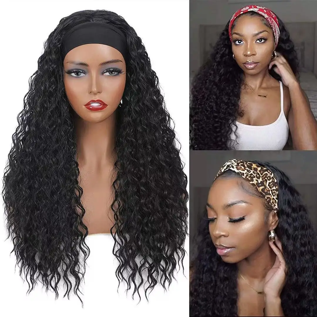 

FGY Headband Curly Hair African Wig Kinky Curly Full Mechanism Black Brown Ladies Headband Synthetic Wig