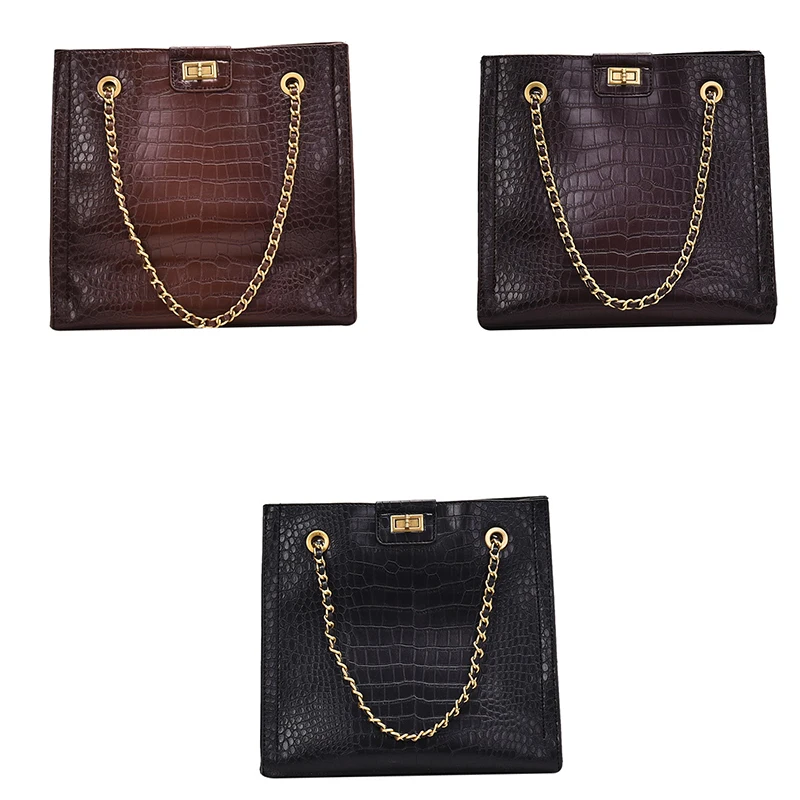 

Крокодиловая сумка через плечо, женская кожаная сумочка с цепочкой и замком, мессенджер на плечо
