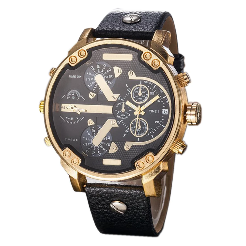 Мужские кварцевые спортивные часы многофункциональные военные с кожаным