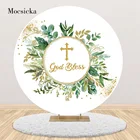 Mocsicka God Bless Новорожденные крестины круглый фон Обложка листья золото фотография Фон Фотостудия круг