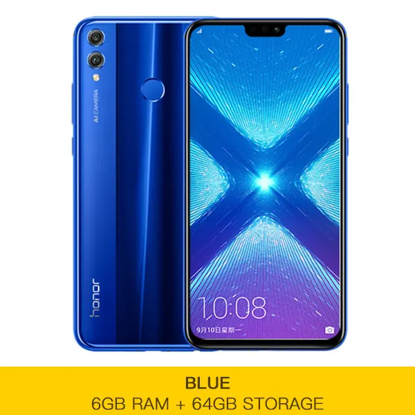 6G 64G Blue Honor 8X8 X, смартфон Kirin 710, 4 Гб, 6 ГБ ОЗУ, 64 Гб ПЗУ, 6,5 дюймов, Восьмиядерный экран, отпечаток пальца, ID, 3750 мА/ч, задний, 20 МП - Цвет: 6G 64G Blue