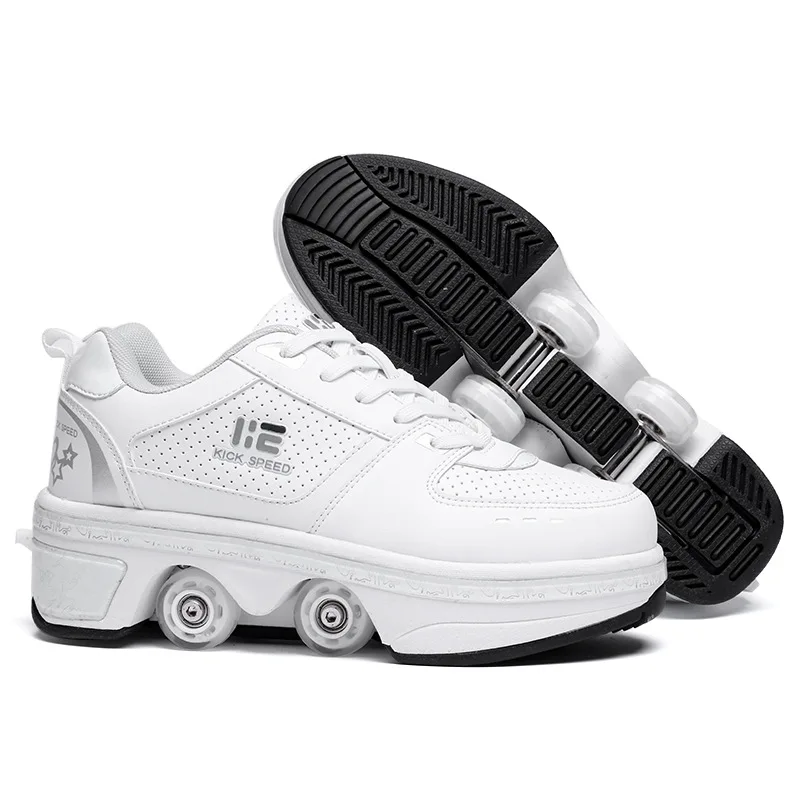 

Deformation Parkour Shoes Four Wheels Rounds Of Running Shoes 2021 Casual Sneakers Unisex Deform Roller Shoes Skating Shoes