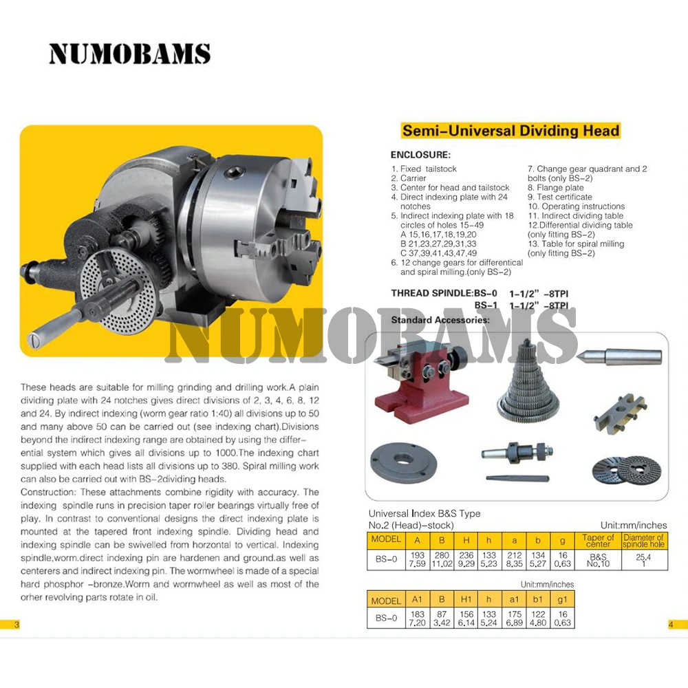 NUMOBAMS BS-2 полууниверсальная разделительная головка с 3-кулачковым патроном 200 мм