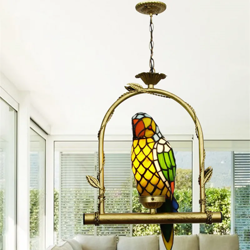 Цветное Стекло светильник в виде попугая приспособление арт птица кулон лампа