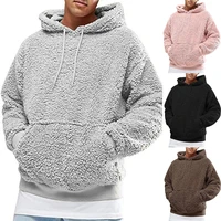 men autumn winter solid color thick plush faux fleece sweatshirt hoodie outwear