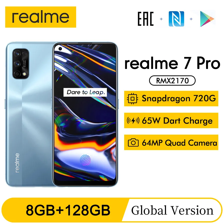Смартфон realme 7 Pro RMX2170 экран 6 4 дюйма FHD + 8 Гб 128 ГБ 65 Вт Поддержка NFC 10 в/6 5 А 64 мп