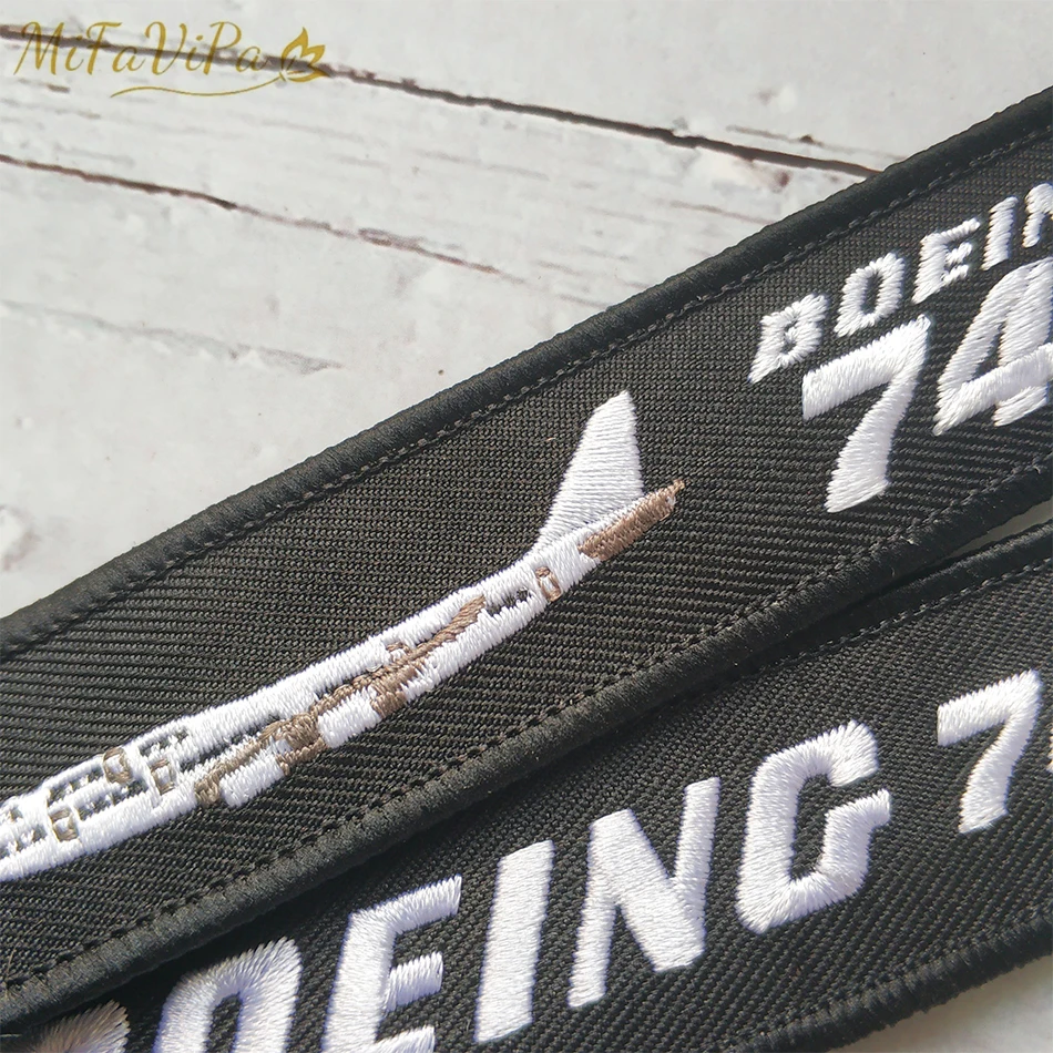 2 PCS Black Embroidery Boeing 747 Fashion Trinket Keychain Phone Strap Aviation Key Chain for Men Gift Luggage Tag Keyrings | Украшения и