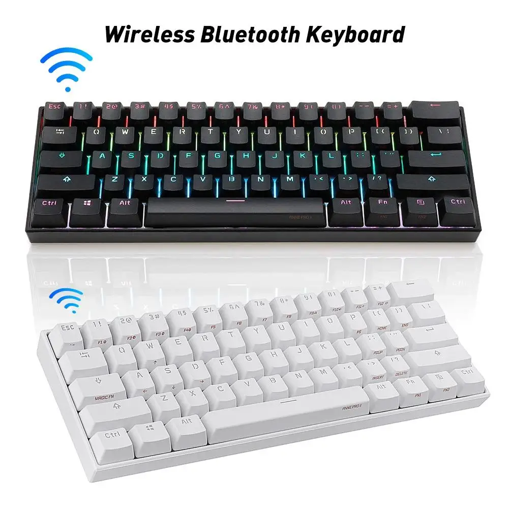 

White/Black Anne Pro 2 Pro2 60% 61 Keys NKRO Bluetooth 5.0 Type-C RGB Mechanical Gaming Keyboard Cherry Switch Gateron Switch