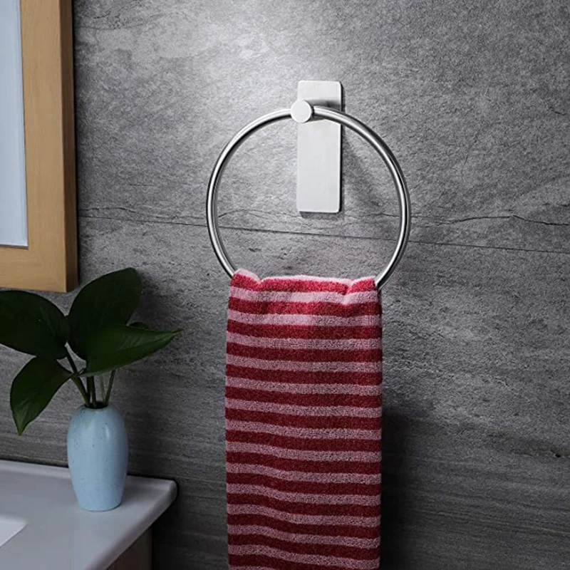 

Towel Ring/Hand Towel Holder - Self Adhesive Round Towel Rack Black Hand Towel Bar for Bathroom, Stainless Steel