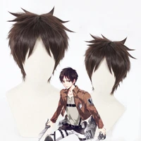 attack on titan eren jaeger cosplay wig 30cm short straight brown heat resistant synthetic hair wigs free wig cap