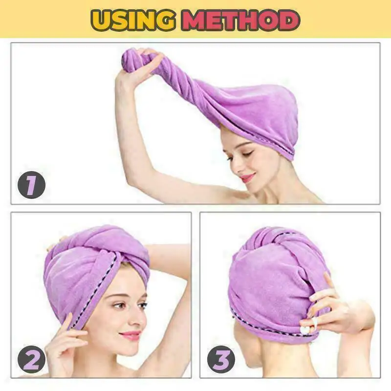 

Microfibre Hair Drying Towel Wrap Turban Head Hat Bun Cap Shower Dry Microfiber
