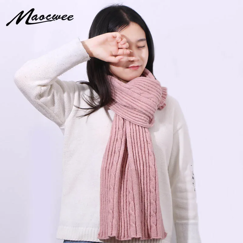 Женский однотонный шерстяной шарф студенческий зимний уличный теплый толстый