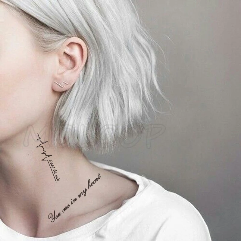 

Water Transfer Tattoo Sexy Black Letter Lifeline Tattoo Body Art Waterproof Temporary Fake Flash Tattoo for Man Woman 10.5*6cm