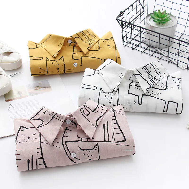 Женская винтажная рубашка с длинным рукавом Свободная Повседневная Блузка