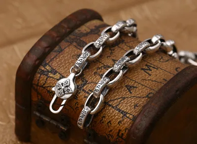 

925 Sterling Silver Necklace 8mm Thick Heavy Buddha Buddhist Heart Sutra Necklace Christmas gifts for women men