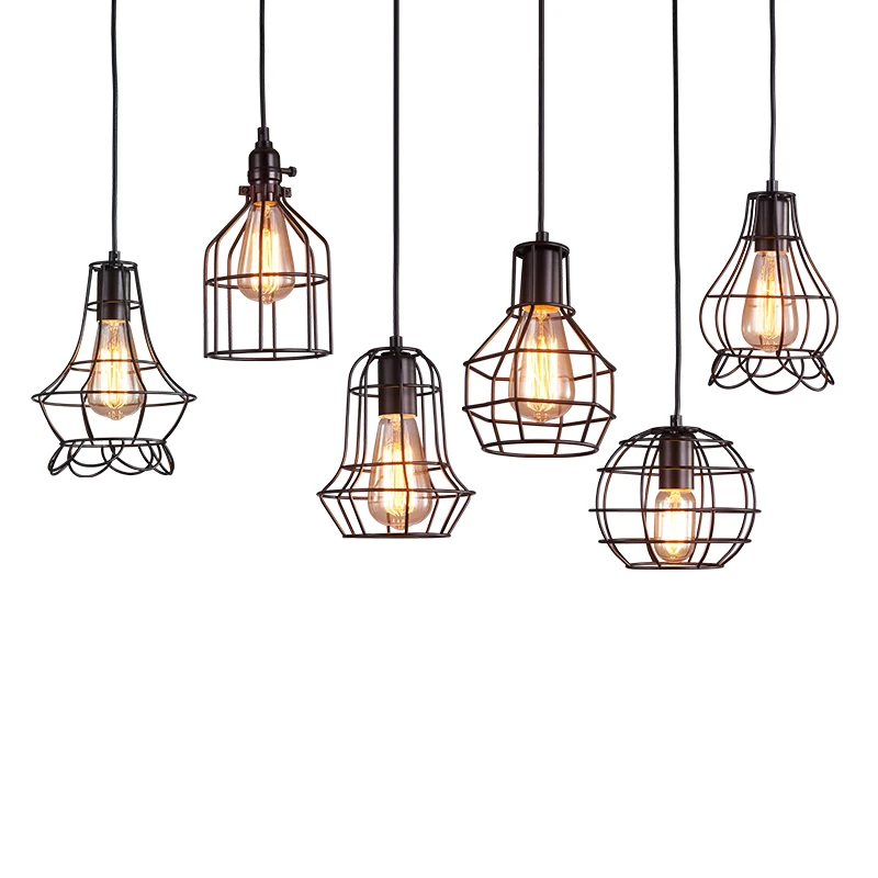 

LED Indoor Lighting Modern Cage Pendant Lights Iron Retro Loft Hanging Lamp Metal Kitchen Fixtures Living Room Home Decoration