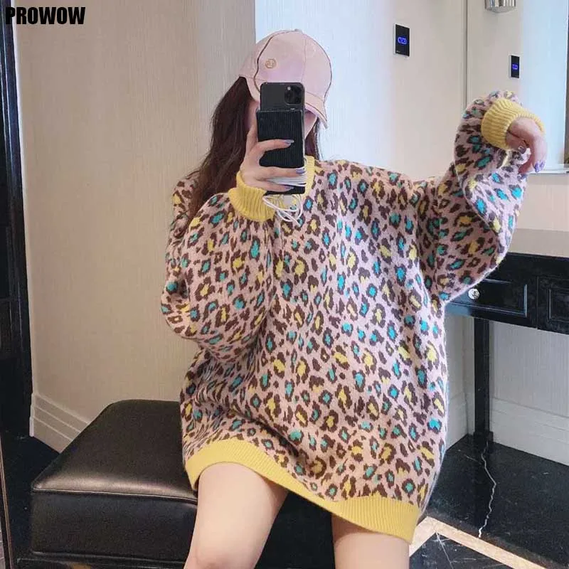 

One-Piece Women Leopard Sweater 2020 Autumn Winter Women'S New Fashion Long Sleeve Pullovers Korean Ladies Loose Warm Sweaters