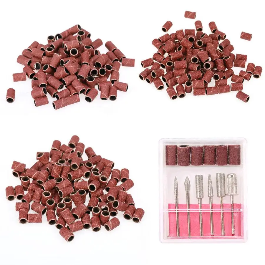 

300pcs Nail Grinding Sand Head Nail Drill Sanding Bands for Manicure Pedicure Machine with 1 Set Drilling Bits Manicure