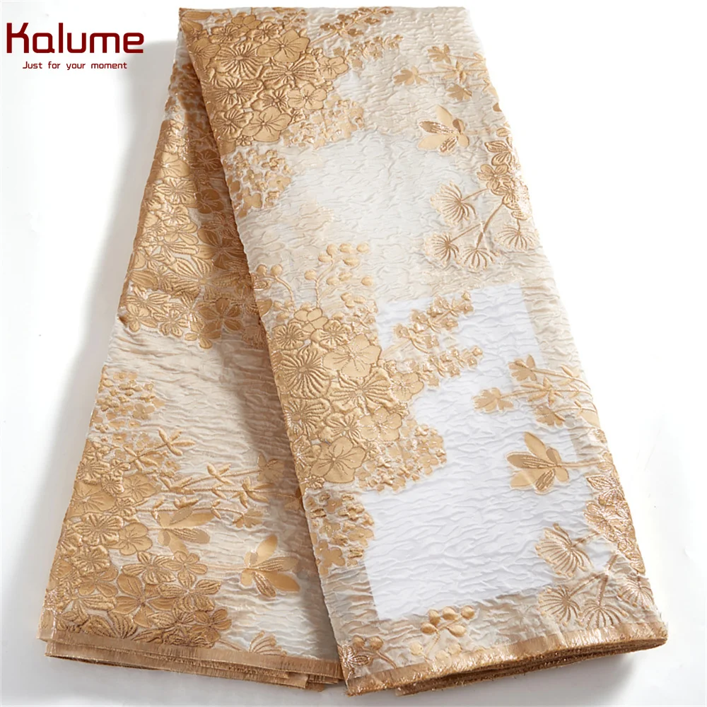 

Kalume Jacquard African Gilding Lace Fabric Tissue 5 Yards 2021 Nigerian Brocade Lace Fabric High Quality For Diy Dress H2534