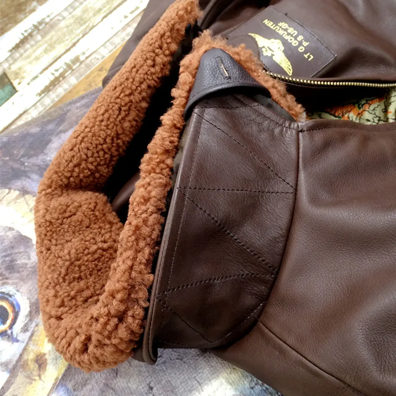 

2021 Brown Military Style Pilot Leather Jacket Men Plus Size 4XL Genuine Natural Cowhide Autumn U.S. Navy Aviation Coat