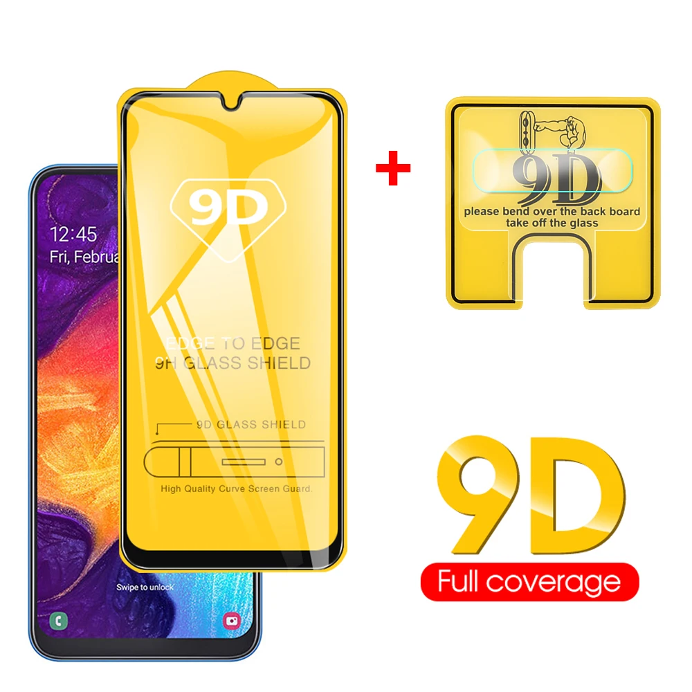 Закаленное стекло 9D 2 в 1 для Samsung Galaxy A50 A30 A20 A10 защитное на весь экран задней камеры
