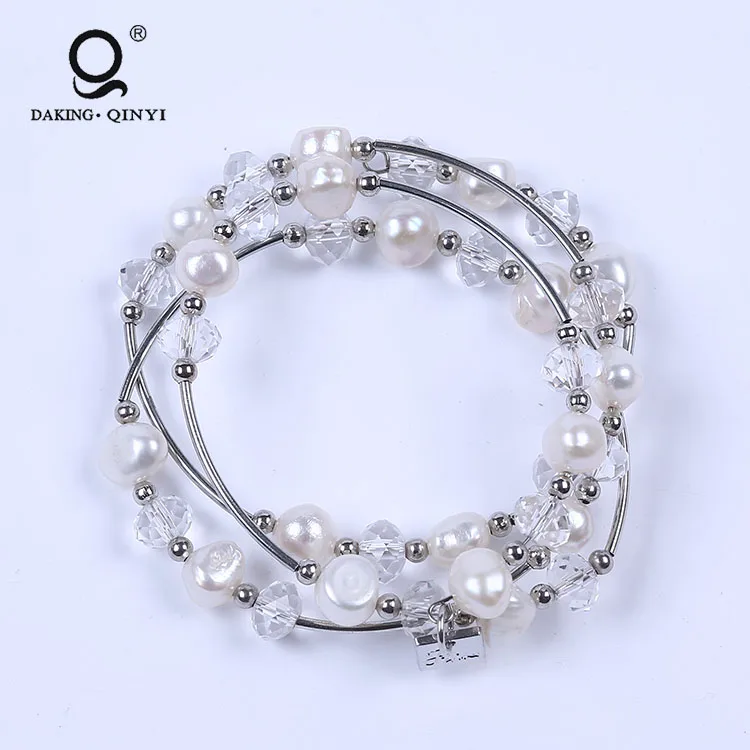 

Lady Fashion Accessories Adjustable Alloy Pearl Wire Bangle Bracelet
