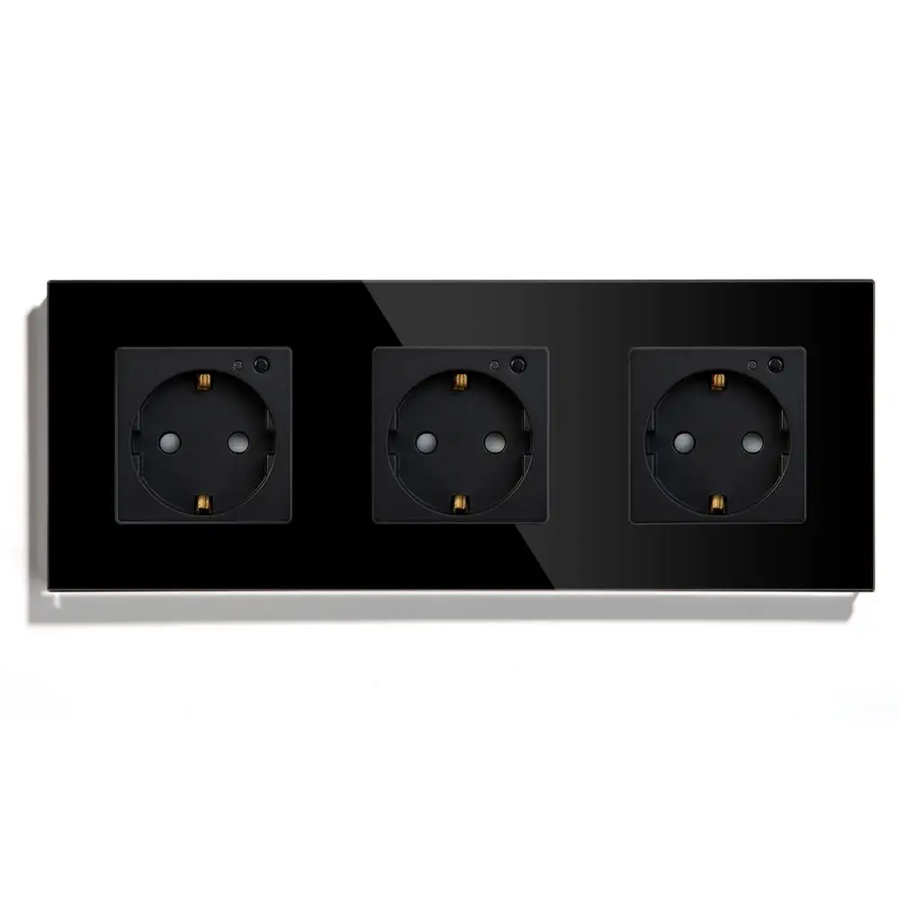 Black Wall Socket BSEED Wi-Fi розетка тройная ЕС Стандартный розетки 16A 110 V-250 V белого и черного цвета с золотыми с украшением в виде кристаллов Стекло Панель для умного дома - Тип: Black Wall Socket